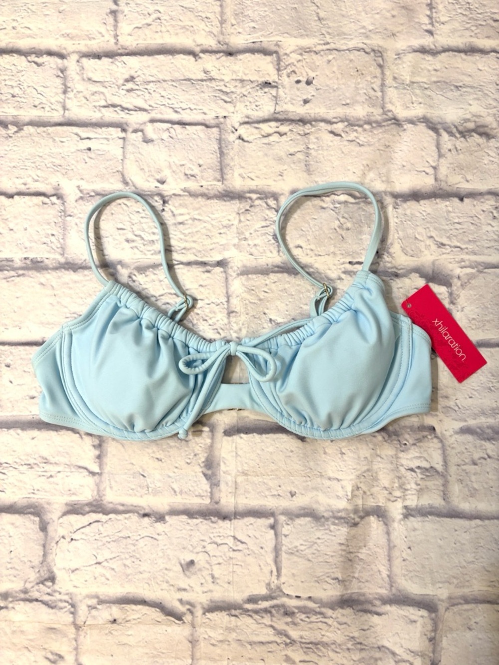 Xhilaration Bikini Top Light Blue Tie Front Swim Bathing Suit Juniors Size Large
